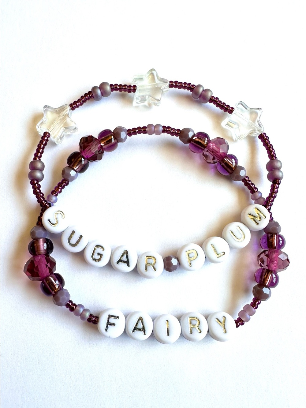 Sugar Plum Fairy Bracelet Set of 2 Beaded Stretch Bracelets Jewelry - Picture 1 of 6